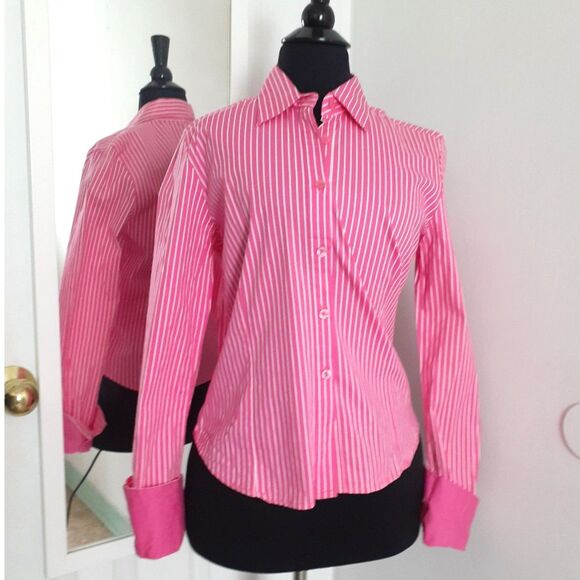 SOHO Jeans Pink White Stripes Cotton Blend LS Button-Up Shirt JR. Size L NWT - Picture 8 of 14